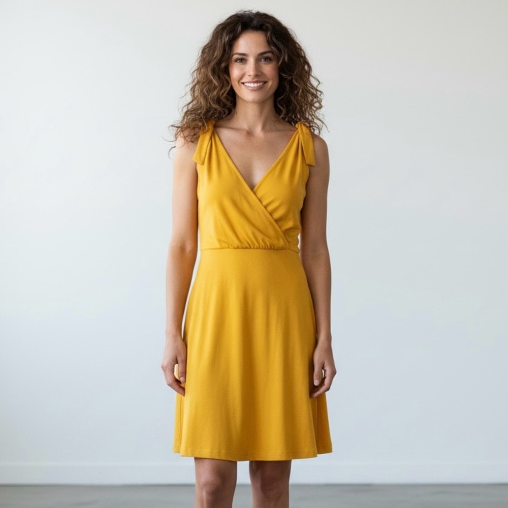 Ann Taylor Sleeveless V-Neck Yellow Midi Sun Dress